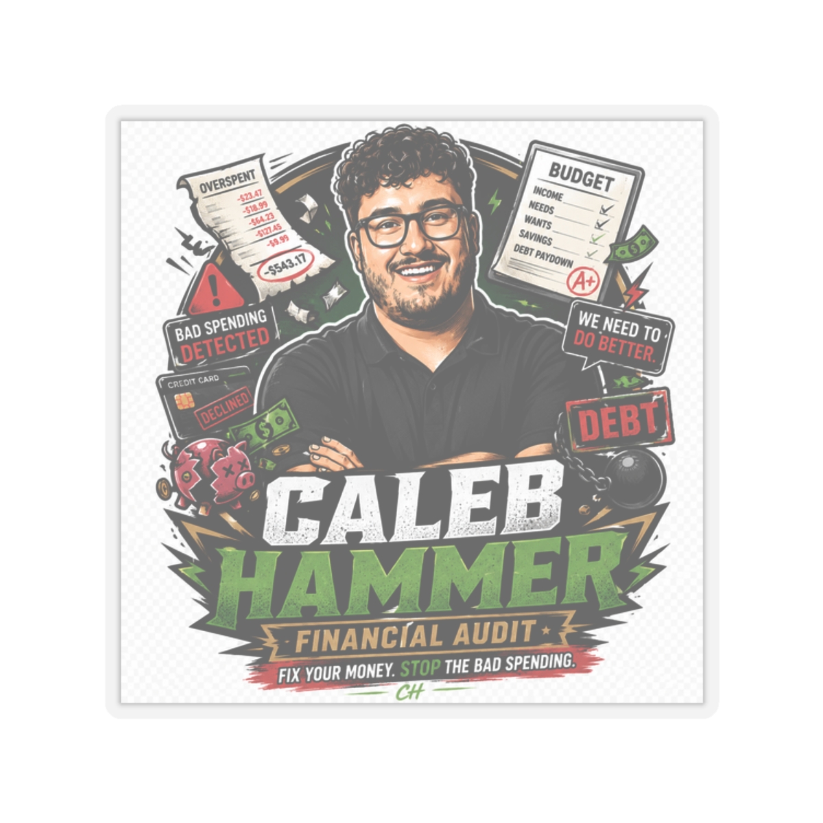Caleb Hammer Sticker #7 - alternate angle 4, merchandise