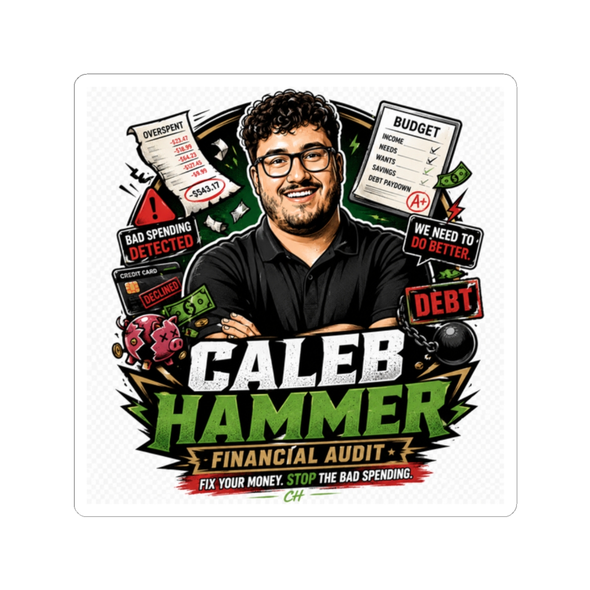 Caleb Hammer Sticker #7 - alternate angle 1, merchandise