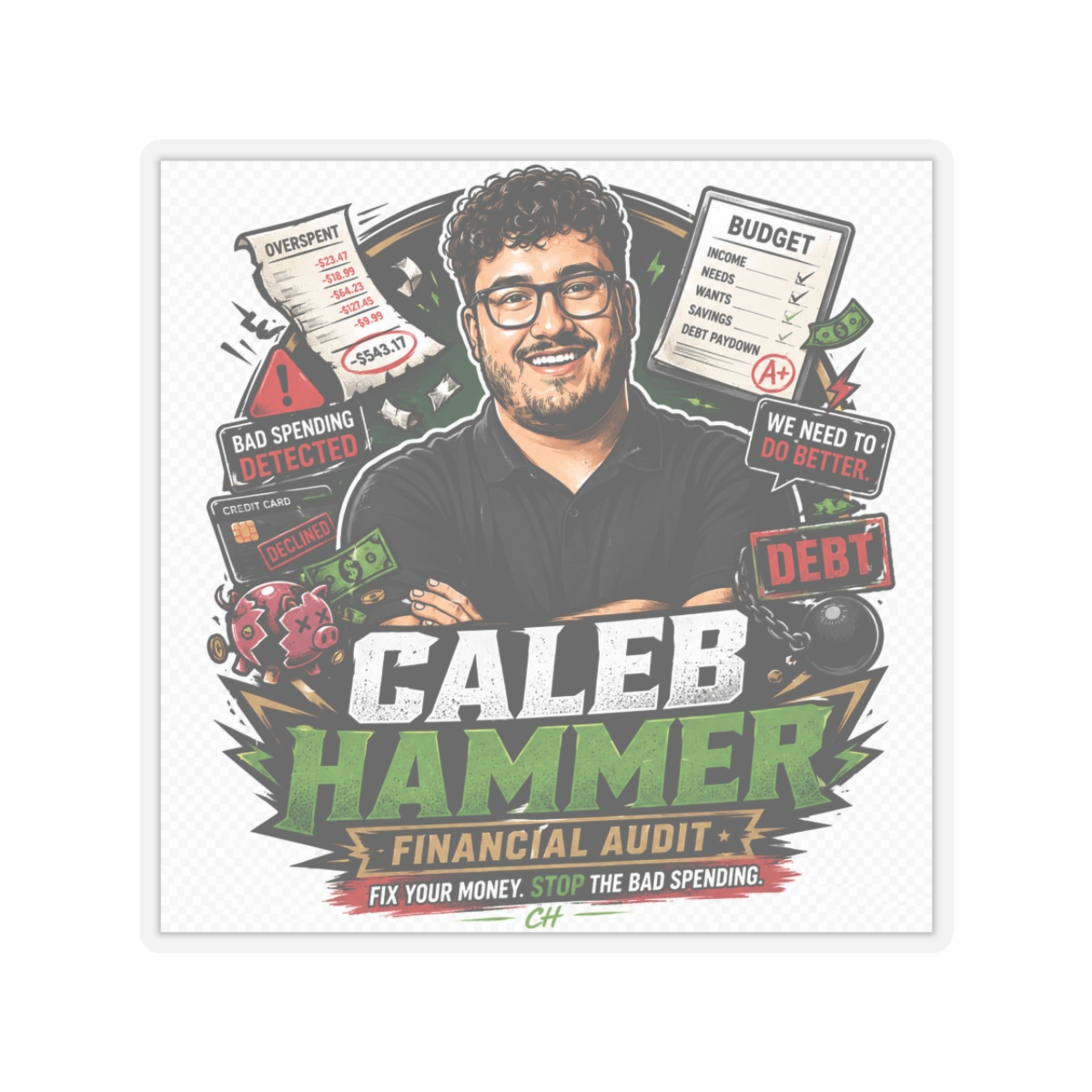 Caleb Hammer Sticker #7 - alternate angle 2, merchandise